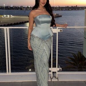 Strapless Light Blue Evening Gown